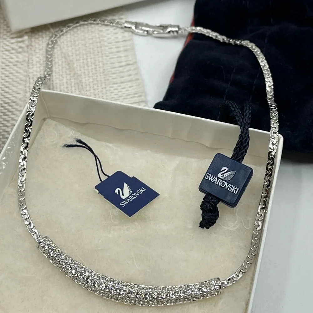 Swarovski Elements White Gold Plated Crystal Pave Bar Necklace, 16" - Picture 10 of 17